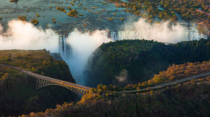 Zambia and the Cape: Vic Falls, Private Safari, Nature and Culture An aerial view of the Victoria Falls