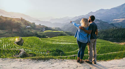 Couple enjoying view in Sapa Valley, Vietnam