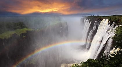 Victoria Falls at sunset, Zambia, Africa