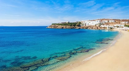 Agios Stefanos beach on the Mykonos island, Greece Agios Stefanos beach on the Mykonos island, Greece