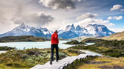 Senior hiker in Torres del Paine National Park, Chilean Patagonia