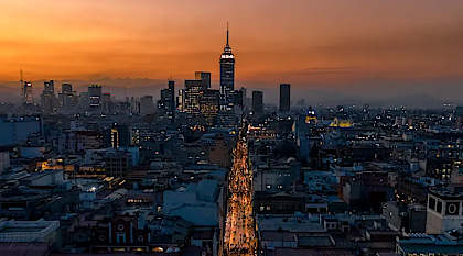 Mexico City Skyline at sunset.