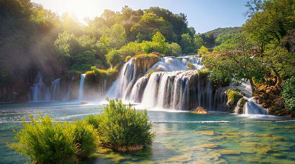 Waterfalls in Krka National Park, Croatia.