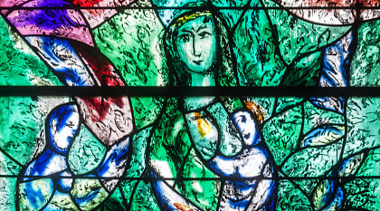 Details of the Mach Chagall designed stained glass windows in the the Fraumünster Church in Zürich, Switzerland