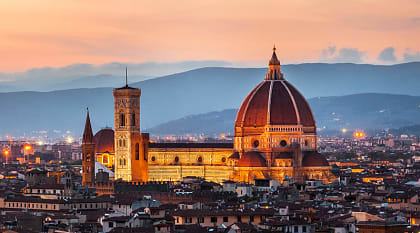 The Cathedral of Santa Maria del Fiore in Florence at sunset. The Cathedral of Santa Maria del Fiore in Florence at sunset.