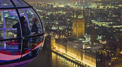 View from London Eye to the City of Westminster, England.
