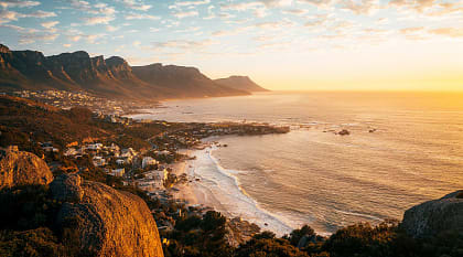 Table mountain and Cape Town at sunset in South Africa