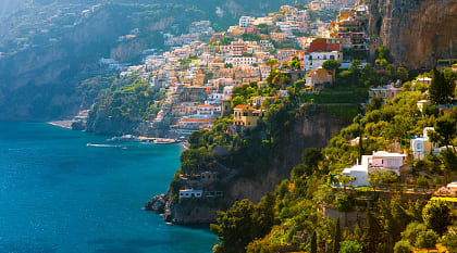 Morning view of Positano on the Amalfi Coast in Italy.