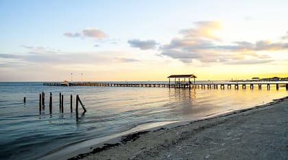 San Pedro beach at sunset in Ambergris Caye, Belize