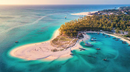 Aerial view of  a beach in Zanzibar, Tanzania