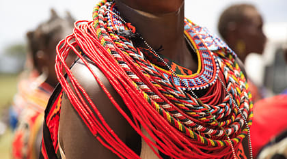 Beaded jewelry on a woman in Kenya
