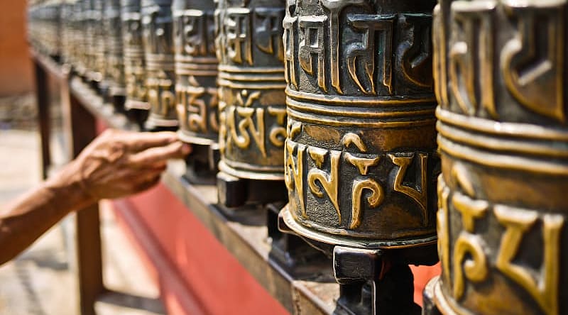Highlights of Nepal for Families Prayer wheels in Nepal