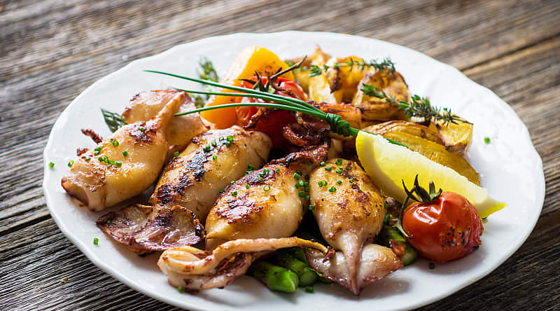Delicious grilled squid, Croatia