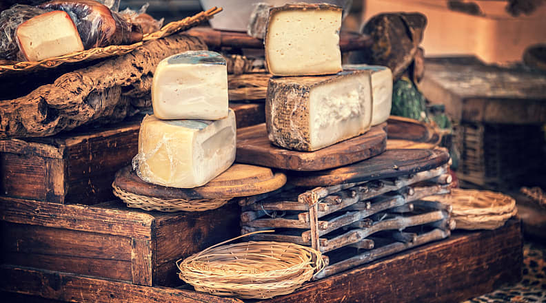 A Foodie's Slow Tour of Tuscany - Pecorino Cheese Tuscan pecorino cheese on display in Tuscany, Italy