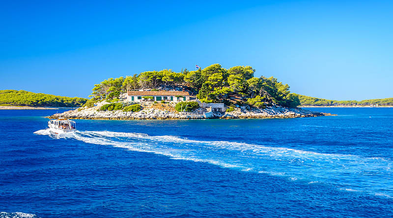 Sea front view to Hell's Island from Hvar, Croatia