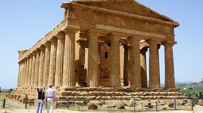 Agrigento in Sicily, Italy Senior couple at the Valley of the Temples in Agrigento, Sicily