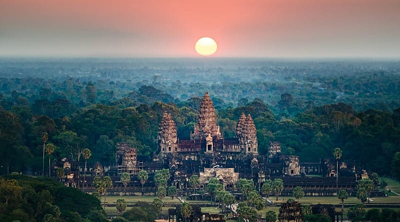 Stunning view of ancient Buddhist temple Angkor Wat at sunset, Cambodia Stunning view of ancient Buddhist temple Angkor Wat at sunset, Cambodia