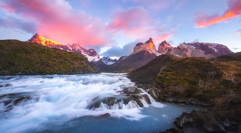 Salto Grande waterfall in Torres del Paine National Park, Chile Salto Grande waterfall in Torres del Paine National Park, Chile