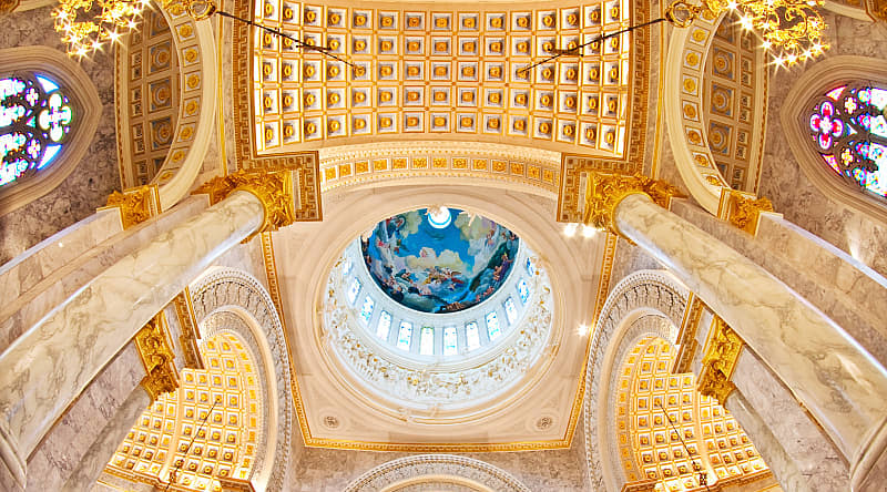 The dome ceiling inside Santa Maria del Fiore in Florence, Italy. The dome ceiling inside Santa Maria del Fiore in Florence, Italy.