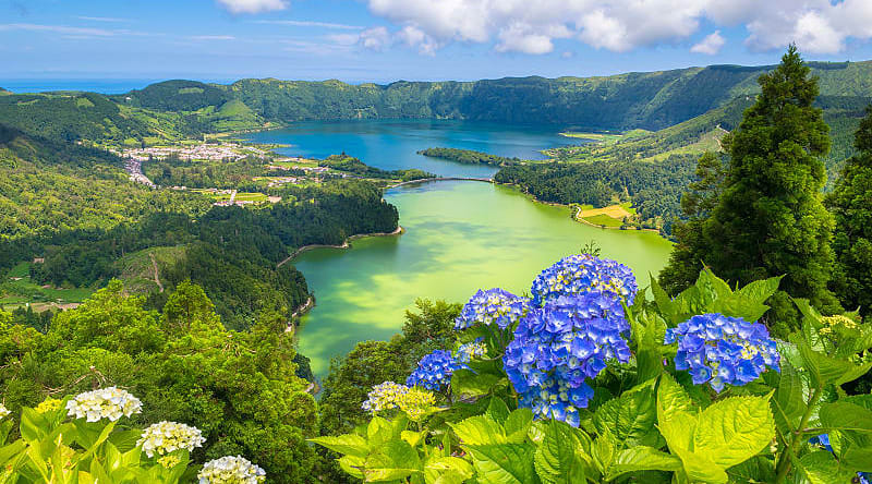 São Miguel Island in the Azores Archipelago, Portugal Seven Cities lake "Lagoa das Sete Cidades" on São Miguel, Azores islands, Portugal