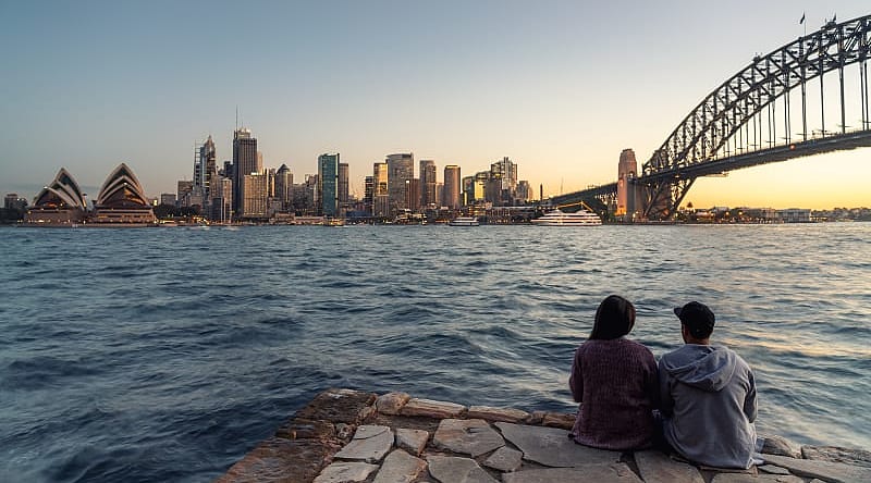 Couple enjoying view of Sydney Harbour in Australia Couple enjoying view of Sydney Harbour in Australia