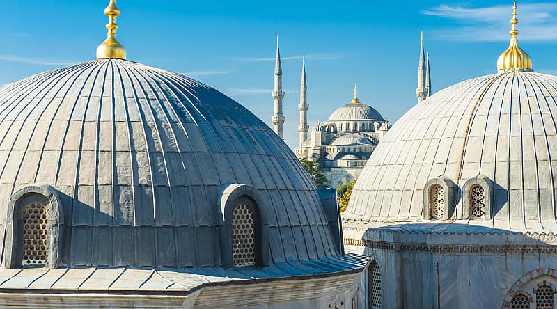 Blue Mosque and cupolas seen from Hagia Sophia in Istanbul, Turkey Blue Mosque and cupolas seen from Hagia Sophia in Istanbul, Turkey