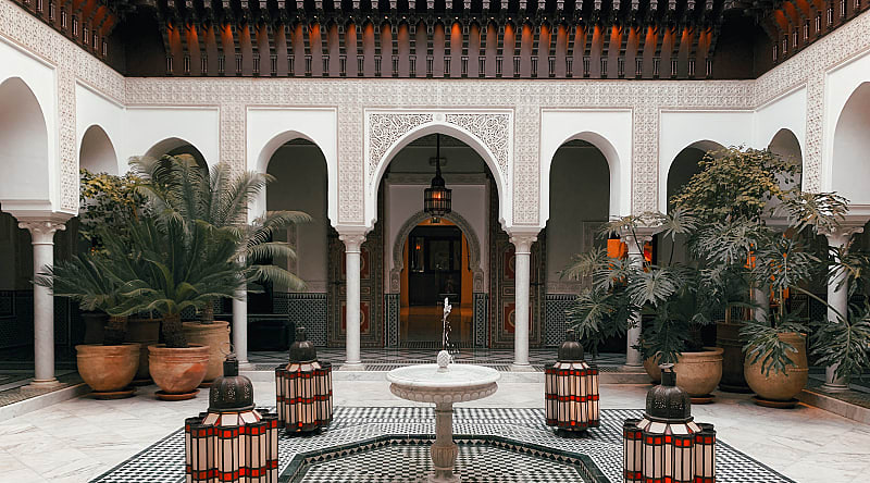 Marrakech, Morocco Luxury riad courtyard in Marrakech, Morocco