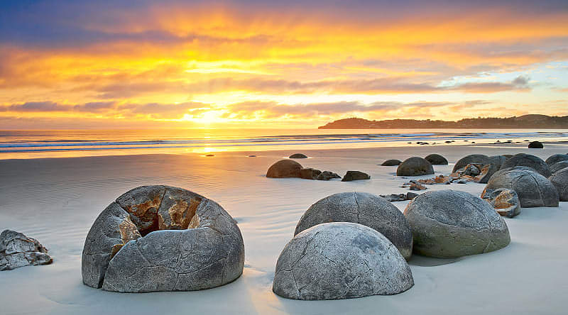Moeraki boulders at Koekohe Beach on the Otago coast in New Zealand