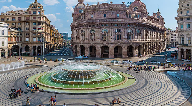 The main square, Piazza Ferrari in Genoa, connects the historic center and the more modern part of the city, Northern Italy. The main square, Piazza Ferrari in Genoa, connects the historic center and the more modern part of the city, Northern Italy.