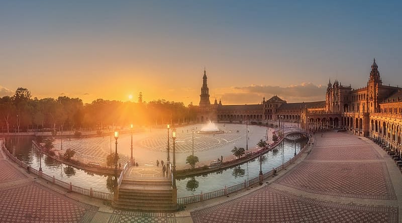 Seville, Plaza de España at sunset Seville, Plaza de España at sunset
