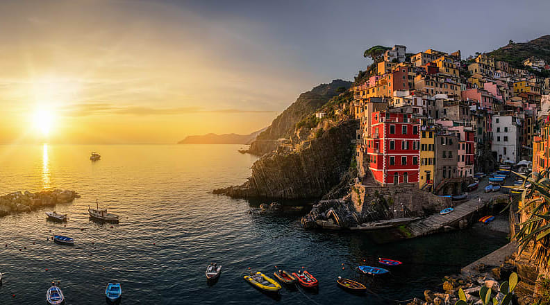 Fishing Village in Cinque Terre in Riomaggiore, Italy.