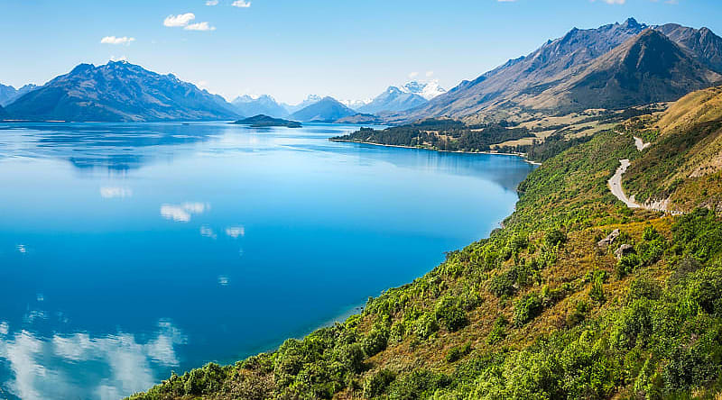 Road to Paradise along Lake Wakatipu in Queenstown, New Zealand Road to Paradise along Lake Wakatipu in Queenstown, New Zealand