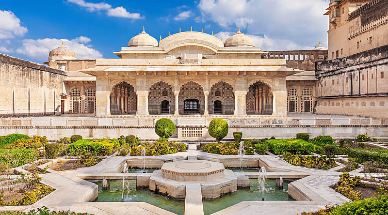 Gardens in Amber Fort near Jaipur, India Gardens in Amber Fort near Jaipur, India