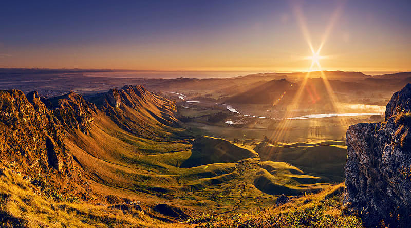 View from Te Mata Peak in Hawke's Bay, New Zealand. Spectacular scenery with sunset view from Te Mata Peak in Hawke's Bay, New Zealand.