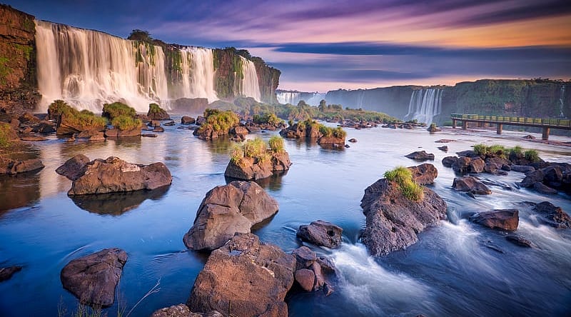 Iguazu National Park, Argentina Romantic sunset over Garganta del Diablo, the Devil's Throat, waterfall at Iguazu National Park, Argentina