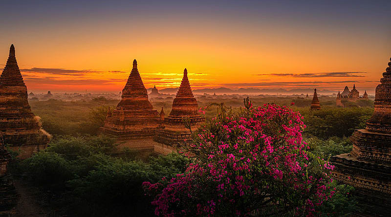Bagan temples in Myanmar at sunset Bagan temples in Myanmar at sunset