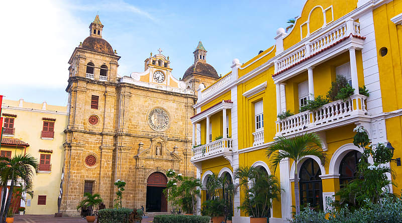 Colonial architecture with San Pedro Claver church in Cartagena, Colombia Colonial architecture with San Pedro Claver church in Cartagena, Colombia
