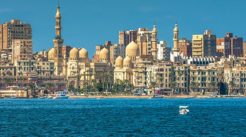 View of the city and mosque of Abu al-Abbas al-Mursi, Alexandria, Egypt View of the city and mosque of Abu al-Abbas al-Mursi, Alexandria, Egypt