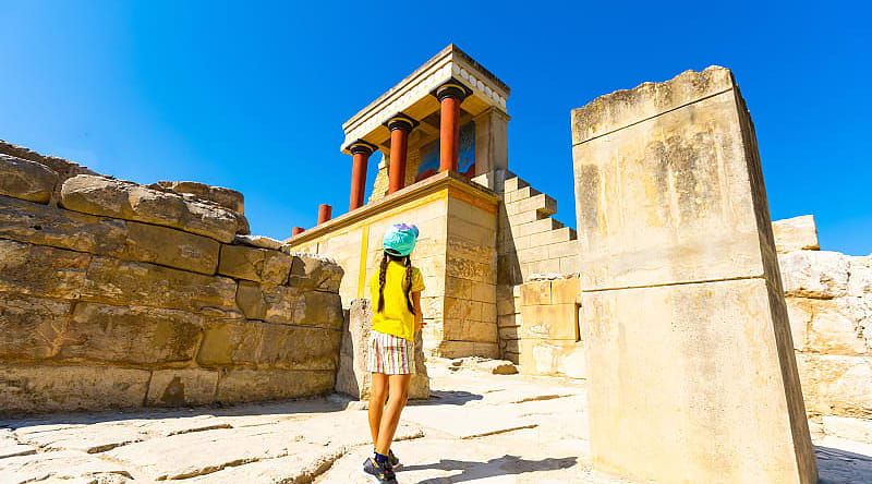 Family at Minoan Palace in Knossos, Crete, Greece. Family at Minoan Palace in Knossos, Crete, Greece.