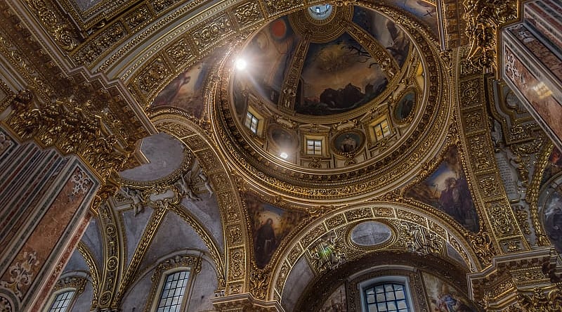 Interior architecture of historic Abby of Montecassino in Italy