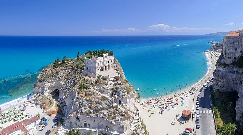 Tropea in the Province on Calabria, Italy Coastline with beaches and Tropea castle in the Province of Calabria, Italy