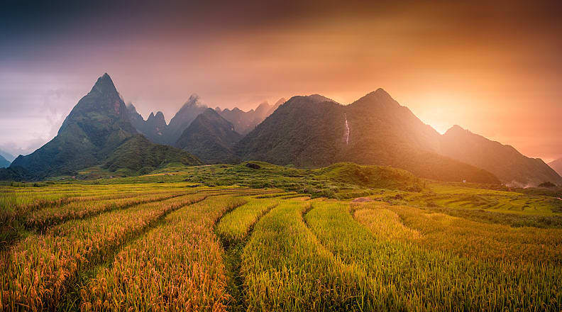 Landscape in Lao Cai, Vietnam Countryside landscape with Mount Fansipan in of Lao Cai, Vietnam