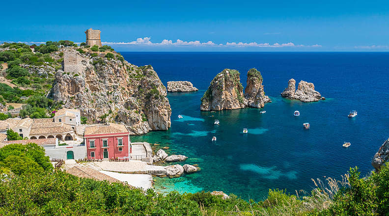 Tonnara di Scopello in Sicily, Italy Coastal view with rock formations at the Tonnara di Scopello, Province of Trapani, Sicily