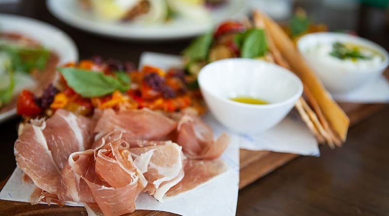 Prosciutto di Parma served at a restaurant in Italy Prosciutto di Parma served at a restaurant in Italy