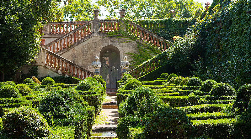 Enjoy the green cypress landscape of the Parc del Laberint d'Horta of Barcelona, Spain
