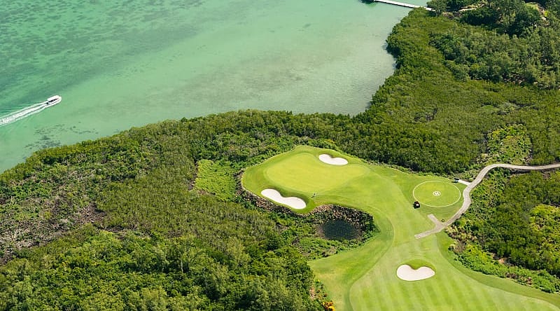 Golf course and lagoon in Mauritius Island Golf course and lagoon in Mauritius Island
