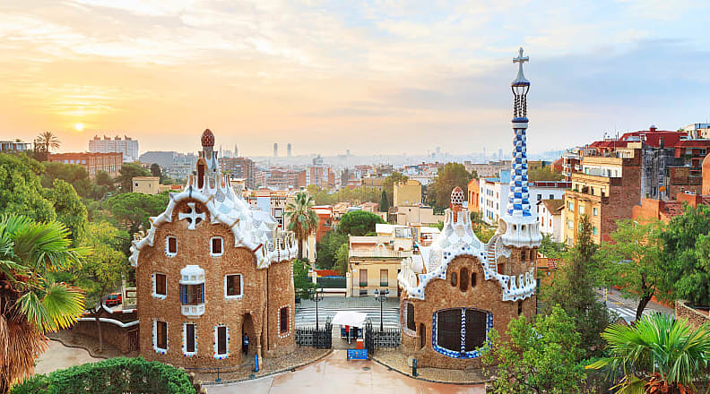 Park Guell in Barcelona, Spain Park Guell with architectural elements designed by Gaudi in Barcelona, Spain