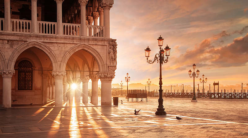 Sun rising on San Marco Square in Venice, Italy. Sun rising on San Marco Square in Venice, Italy.