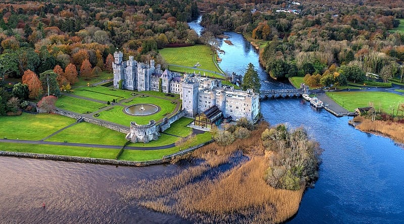 Ashford castle and gardens in County Mayo, Ireland. Ashford castle and gardens in County Mayo, Ireland.