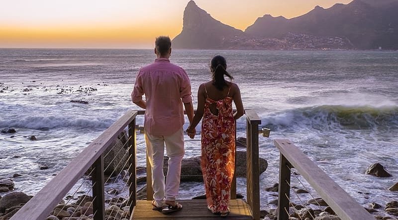 Couple in Cape Town at sunset in South Africa Couple in Cape Town at sunset in South Africa